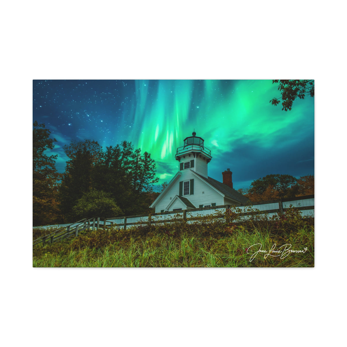 Mission Point Lighthouse - Northern Lights 1 - Matte Canvas Print