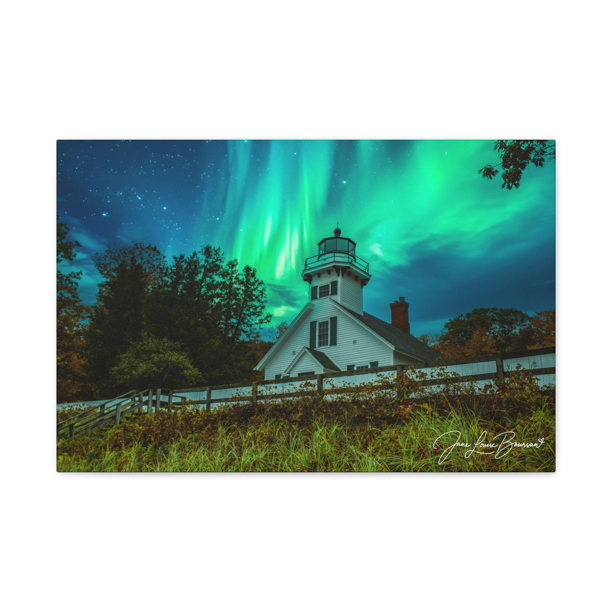 Mission Point Lighthouse - Northern Lights 1 - Matte Canvas Print
