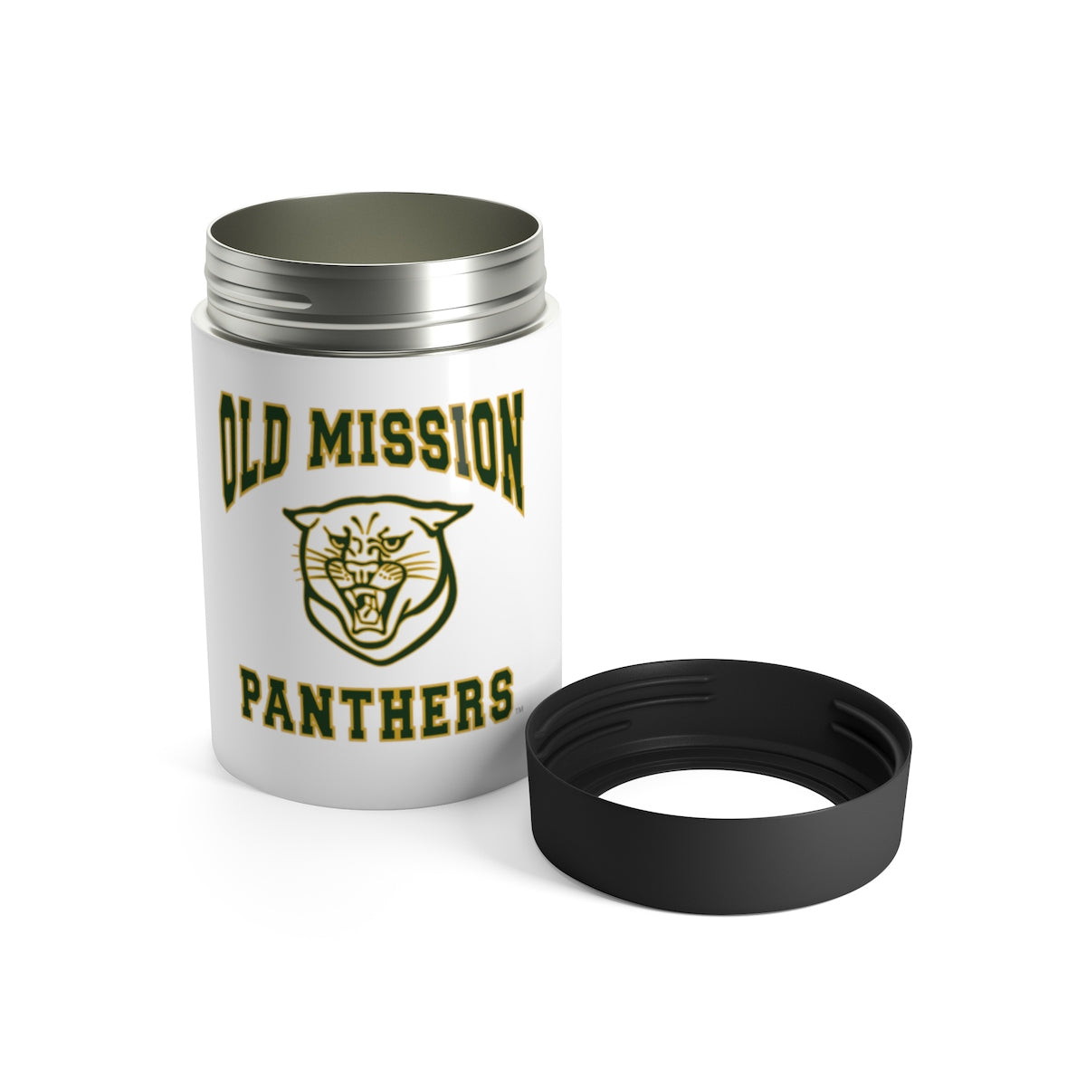 Old Mission Panthers White Stainless Steel Can Holder