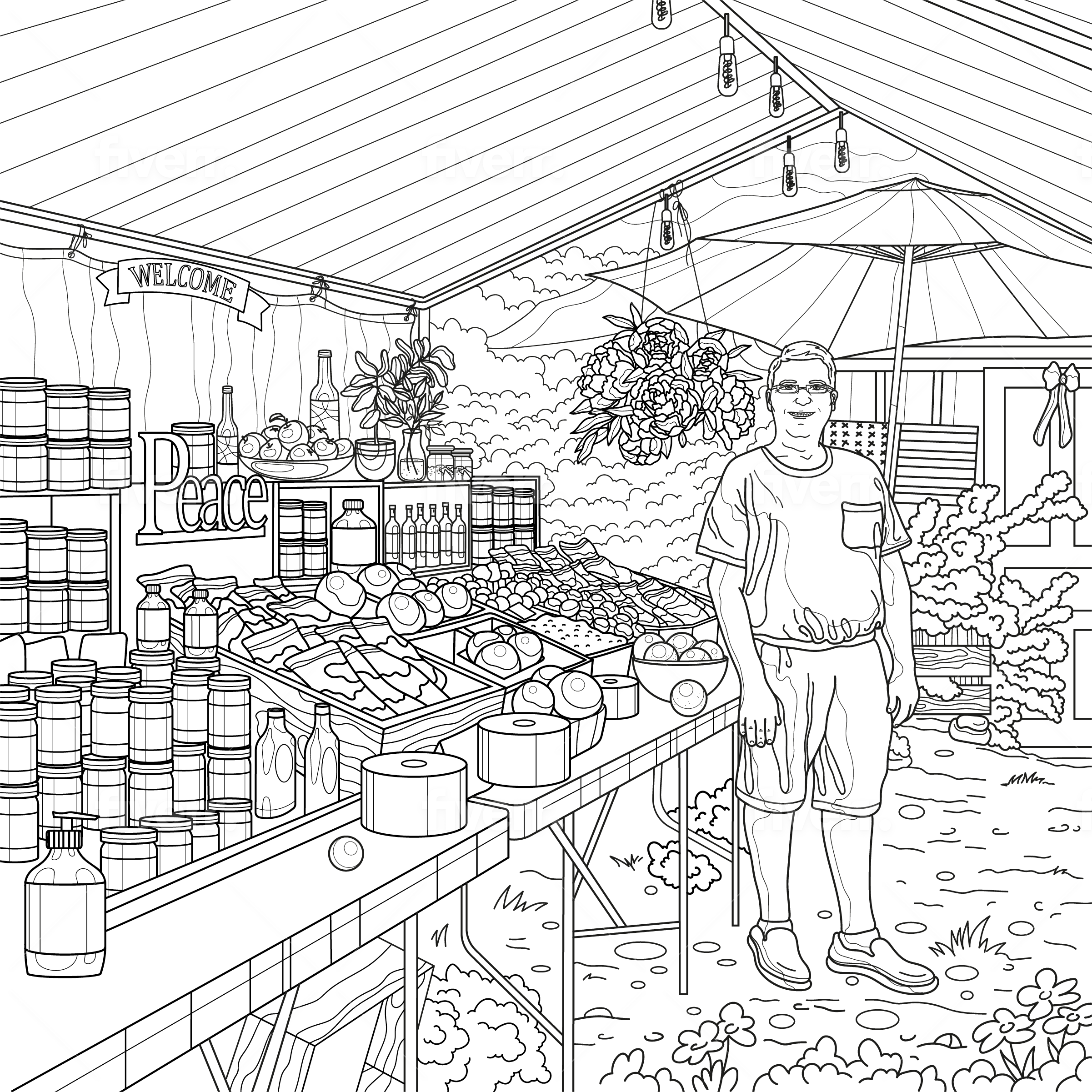 Colouring In Shop Counter Grocery Shopping Coloring Page